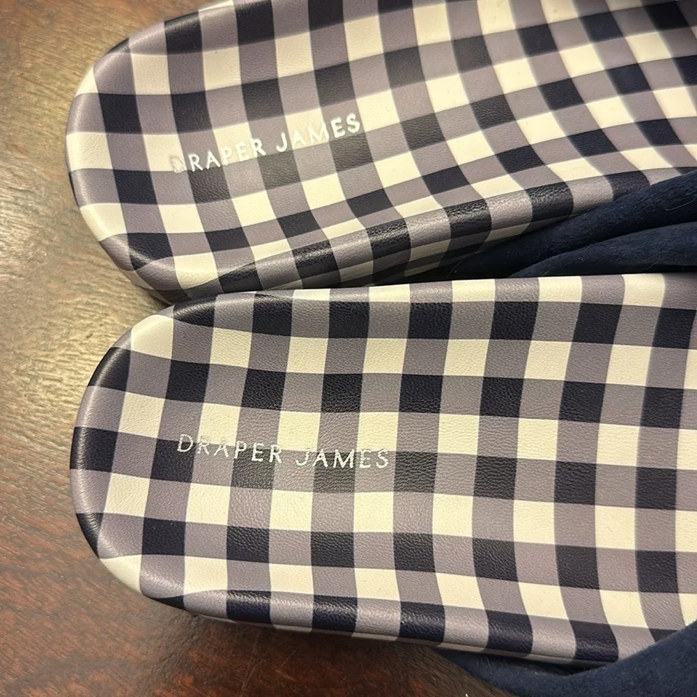 DRAPER JAMES STELLA SLIDES WOMENS SZ 7.5 NAVY & WHITE PLAID GINGHAM SANDAL - Picture 7 of 10
